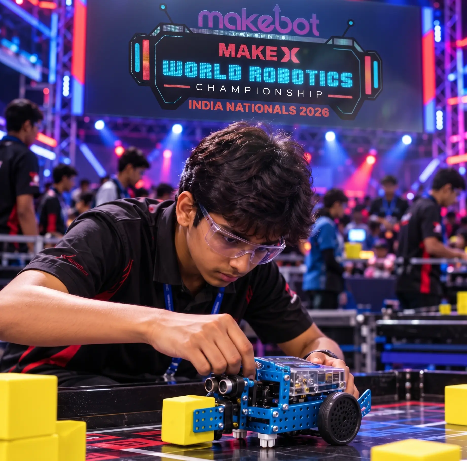 Students building robots